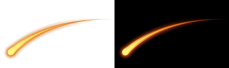 Glowing fiery comet streak or shooting star design element isolated on transparent background © Shopna