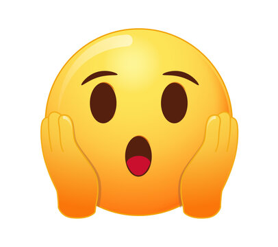 Shocked emoji, modern style vector illustration. Surprised yellow face with wide eyes and open mouth, expressing shock