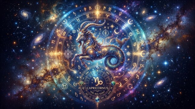 Astrological virgo zodiac sign illustration with cosmic background and celestial elements