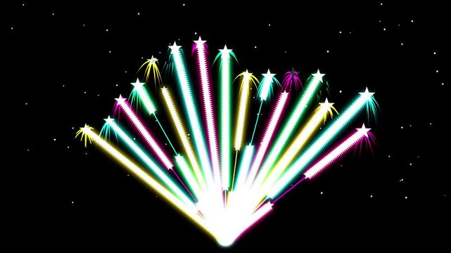 Fireworks Exploding Downwards in Vibrant Colors, Creating a Dynamic Looping Animation