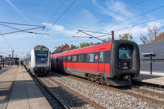 Ringsted, Denmark - September 27, 2023: Regional Trains parked at Ringsted railway station