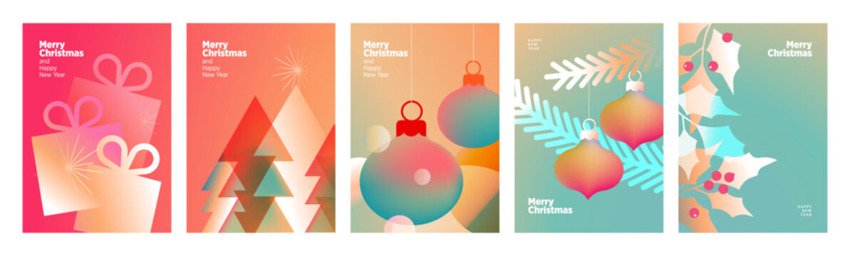 Christmas and New Year cards. Vector illustrations for holiday greeting card, poster, website and social media banner, marketing material.