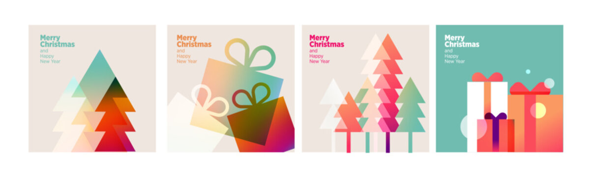 Christmas and New Year holiday card collection. Vector illustrations for holiday greeting card, poster, cover, website and social media banner, marketing.