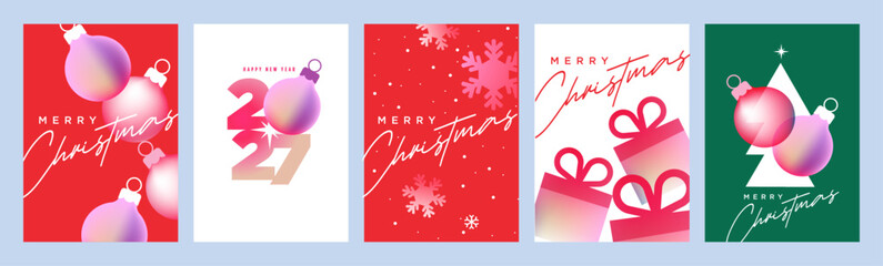 Fototapeta na wymiar Christmas and New Year cards. Vector illustrations for holiday greeting card, poster, website and social media banner, marketing material.