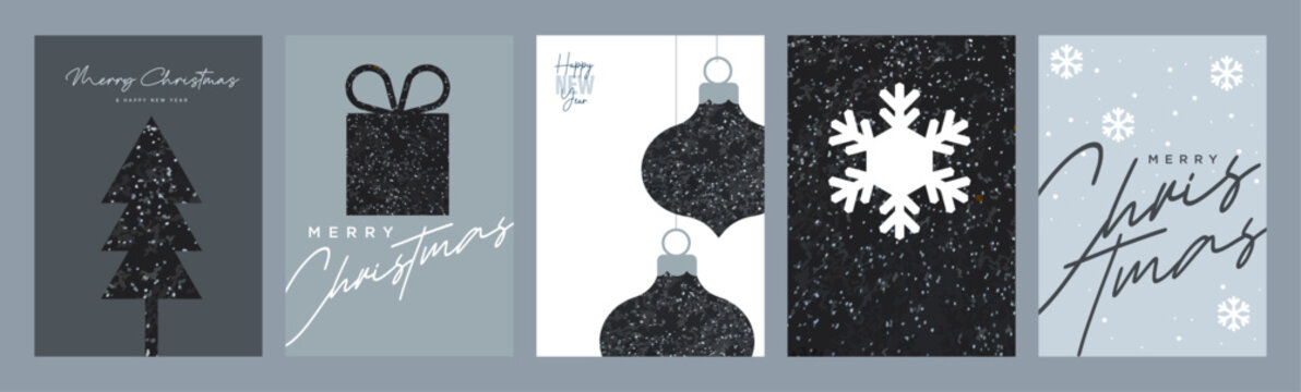Christmas and New Year holiday card collection. Vector illustrations for holiday greeting card, poster, cover, website and social media banner, marketing.