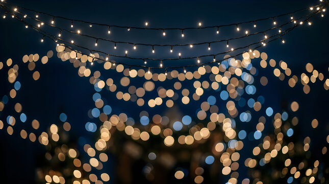 Abstract golden festive bokeh string lights background with background, abstract