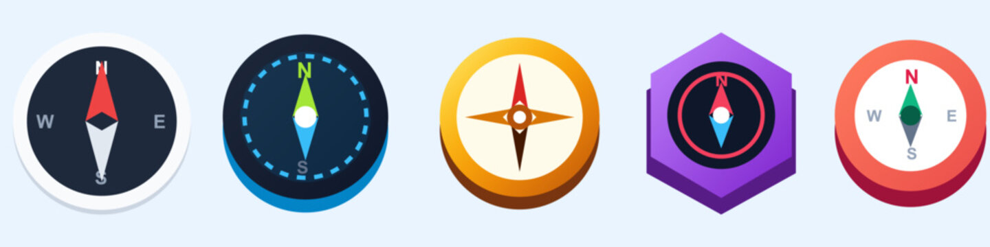 Compass Navigation Dial Set Vector, Directional Compass Icons, GPS Navigation Symbols, Travel Orientation and Adventure Instrument Collection