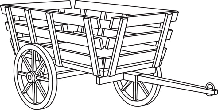 Wooden farm wagon cart isolated white background illustration vector drawing