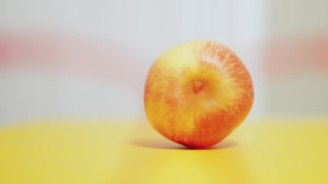 Fresh Gala Apple on Yellow Surface Minimalist Composition