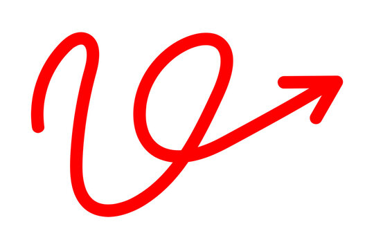Red chunky hand-drawn curved arrow pointing right PNG. Curved swirl arrow, smooth brush stroke directional symbol for navigation, UI, diagrams, social media, branding, UI, creative design layouts