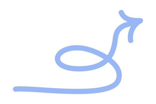 Light blue hand-drawn curved arrow pointing right PNG. Smooth looping doodle for direction, movement, navigation, UI, diagrams, social media, branding, infographics, stickers. High-res PNG