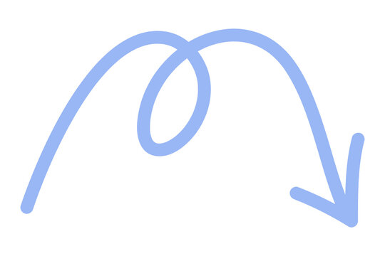 Baby blue hand drawn chunky loop arrow PNG. Curved swirl arrow pointing right, smooth brush stroke directional symbol for navigation, UI, diagrams, social media, branding, presentation
