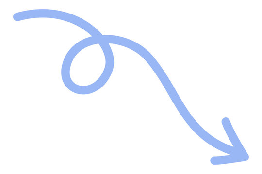 Baby blue hand-drawn curved arrow PNG illustration. Flowing directional doodle with loop, perfect for presentations, infographics, diagrams, flowcharts, instructions, annotations, social media