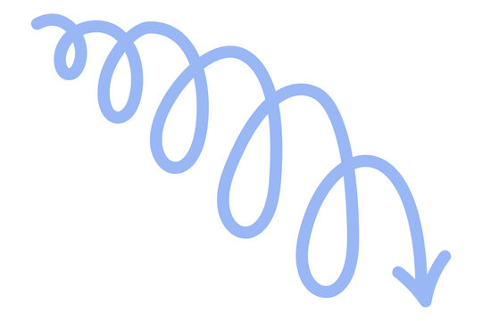 Chunky baby blue hand-drawn spiral arrow PNG illustration. Coiled downward directional loop doodle, perfect for presentations, infographics, flowcharts, diagrams, instructions, and creative layouts