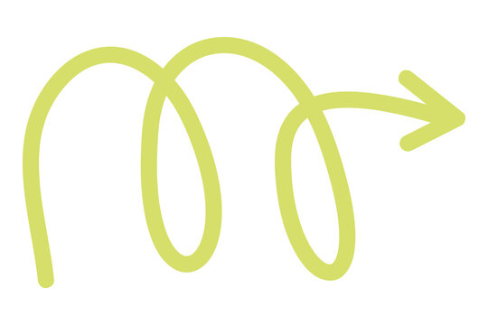 Lime green hand drawn chunky loop arrow PNG. Curved swirl arrow pointing right, smooth brush stroke directional symbol for navigation, UI, diagrams, social media, branding and creative design layouts