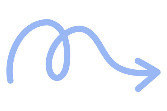 Light blue hand drawn chunky loop arrow PNG. Curved swirl arrow pointing right, smooth brush stroke directional symbol for navigation, UI, diagrams, social media, branding and creative design layouts