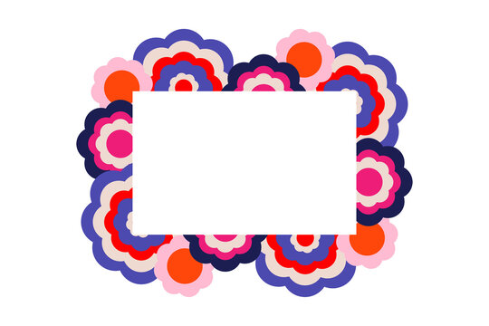 Colorful floral frame PNG with layered flowers and blank center. Perfect for invitations, greeting cards, labels, stickers, wedding designs, stationery, branding and social media.