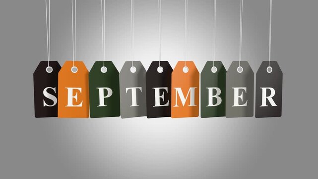 September tag on colored hanging labels loop animation