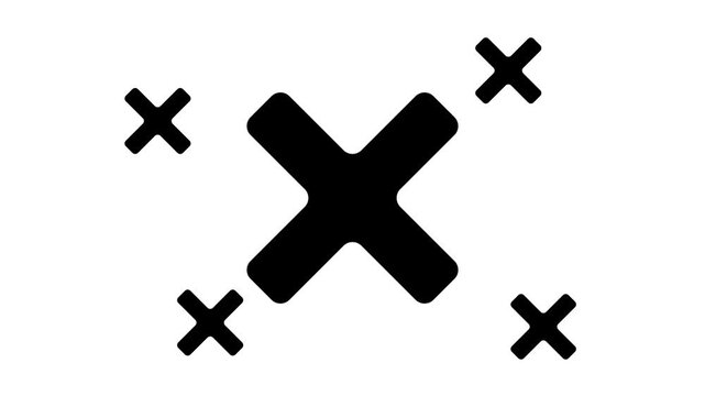 Zoom in and out animation the close symbol. Large black symbol in the center and four small symbols around. Seamless looped 4k animation on white background