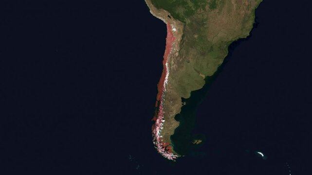 Map animation zoom to Chile, country highlighted in red 