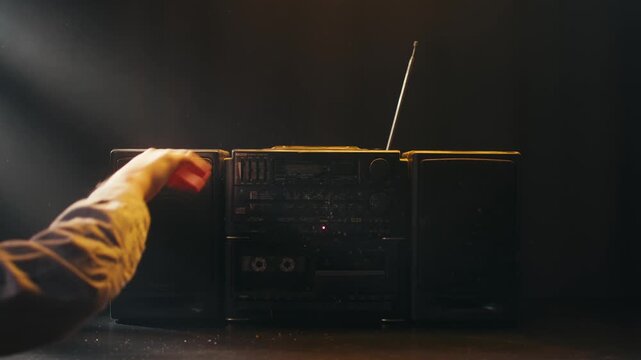 Boombox vintage CD player close up macro retro stereo cassette radio music audio device detail