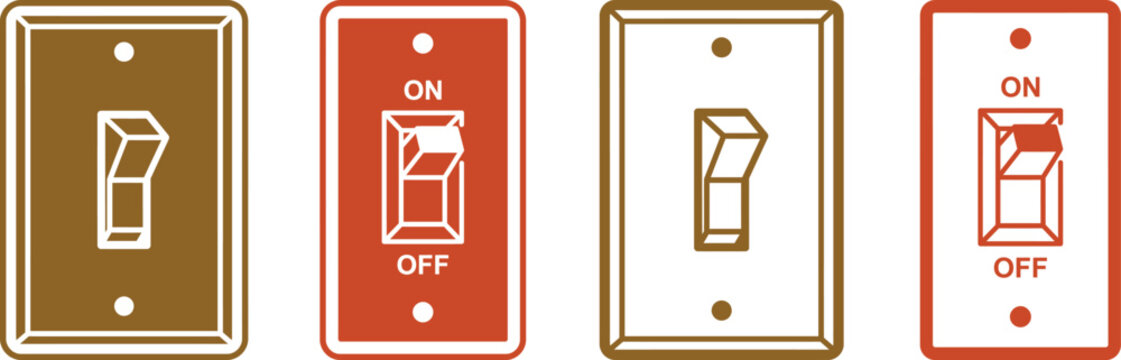 Set of four different light switches in brown and red colors, vector illustration