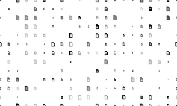 Seamless background pattern of evenly spaced black document symbols of different sizes and opacity. Illustration on transparent background