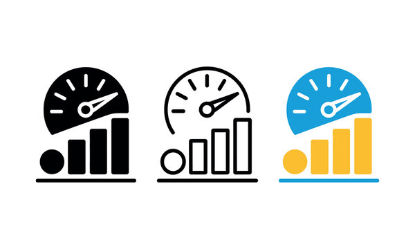 Speedometer icons with growth bar charts in different colors
