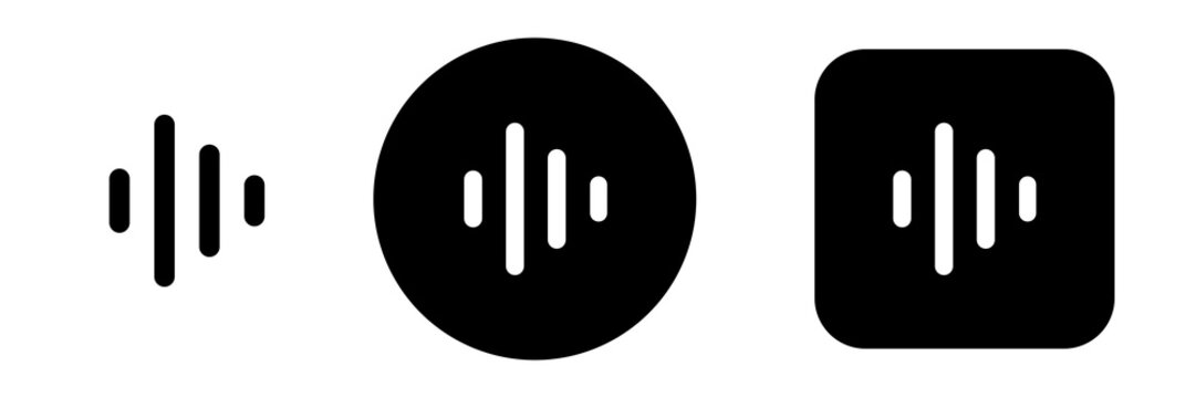 Voice input icon set with transcribe, speech to text and audio waveform symbols. Solid voice recognition icons for AI assistants, voice chat and communication interfaces
