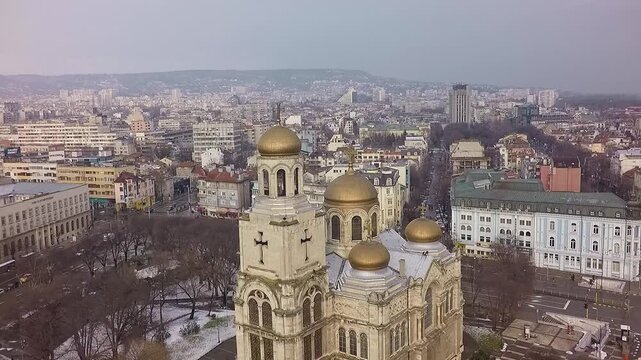 Aerial view of dormition of theotokos cathedral in varna