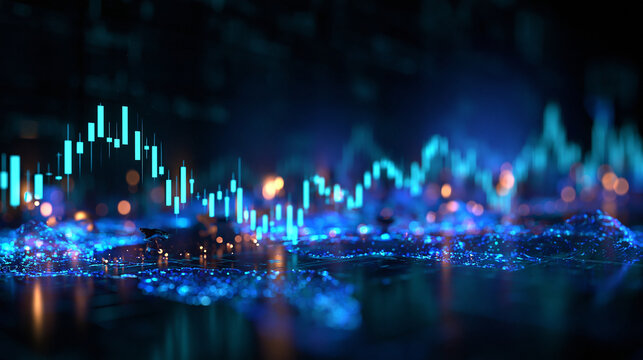 Glowing Financial Stock Market Candlestick Chart Data Visualization