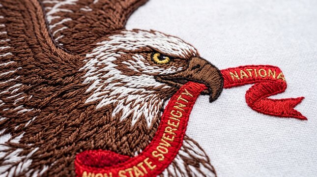 Close-up of Embroidered American Eagle with Banner