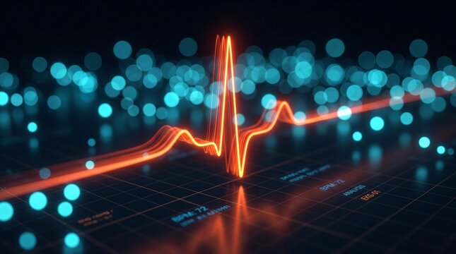 Heartbeat Pulse Line with Glowing Medical Data Display
