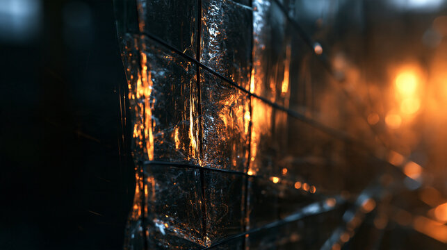 Abstract Textured Wire Glass with Warm Light