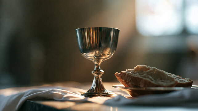 Communion Chalice and Bread on Church Altar