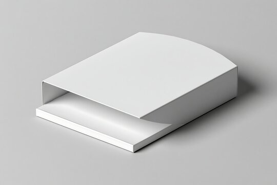 A blank white rectangular packaging box with a sliding sleeve and a curved surface, shown in a clean studio environment for mockups