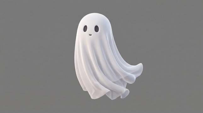 cute spooky specter phantom spirit floating white sheet friendly smiling happy adorable cartoon 3d rendering model asset game design animation figura toy on transparent background