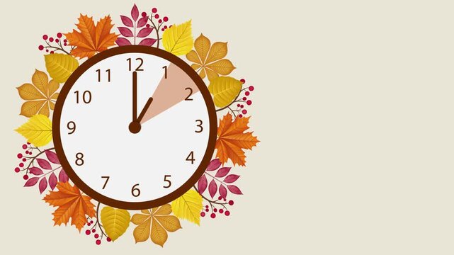 Fall back animated background with clock and fall leaves.  