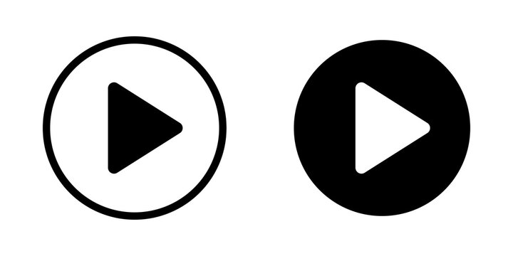 Black and white play button icons set for media player interface design