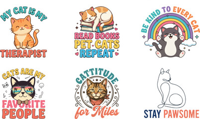 Fototapeta premium Funny Cat T-Shirt Logo Vector with Bold Lettering, Mischievous Feline Character and Casual Pet Lover Apparel Design 