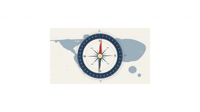High-quality 2D animated nautical compass over a precise, static vector world map. Features dynamic needle seeking.