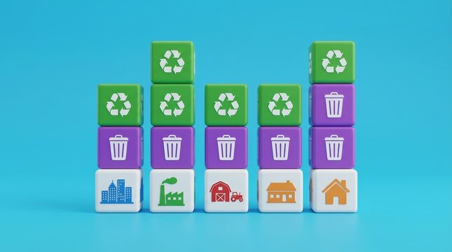 Disposal efficiency and eco-friendly practices represented by a circular economy bar chart.