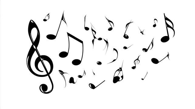 different types of notes and symbols (quarter notes, eighth notes, treble clef, bass clef, sixteenth notes).

