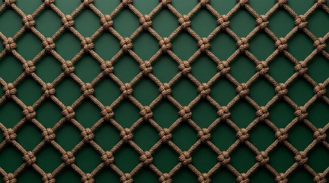 Brown nylon net with knots forming a seamless texture against a green backdrop.
