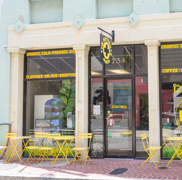 New Orleans, LA, USA - September 12, 2026: Entrance to The Antidote Juice Cafe in the Central Business District