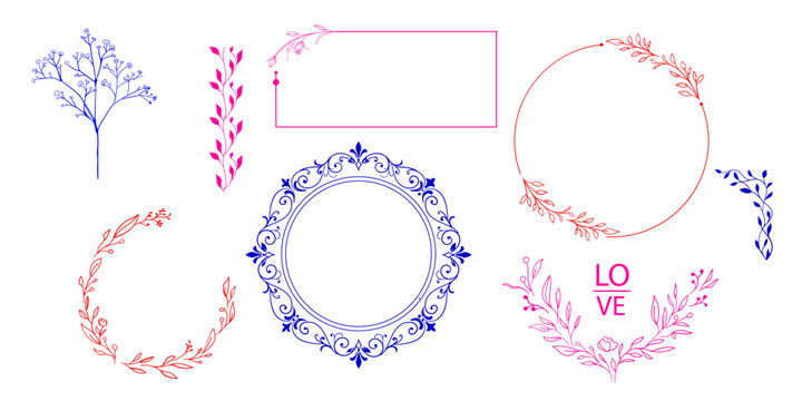 flower frame, circular floral frame, round boarder, elegant design element, floral wealth, minimalist design set, wedding invitation   