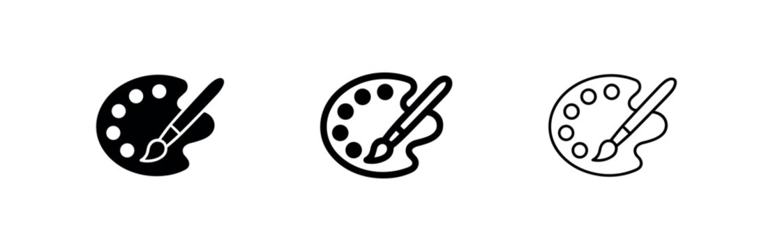 Artist's Paint Palette and Brush Icon Set