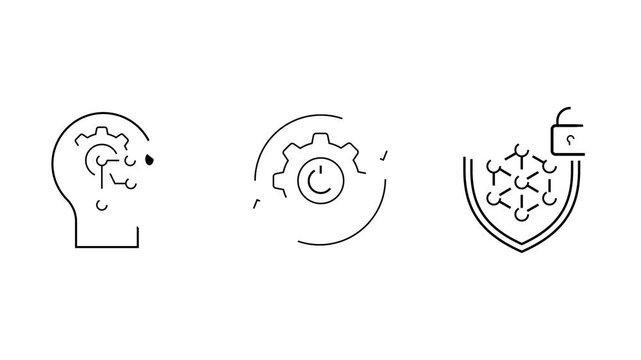 Line animation of agentic AI icons illustrating machine learning, smart automation concepts, AI Security, Modern flat design AI icons for tech, innovation, and digital security projects