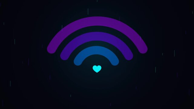 Glowing Neon Wifi Heart Wireless Signal Connection Motion Graphics Animation Concept For Modern Online Dating Mobile Application Interface Background
