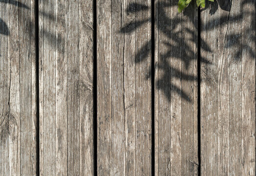 Old gray wood background, embossed, textured rustic plank surface.
